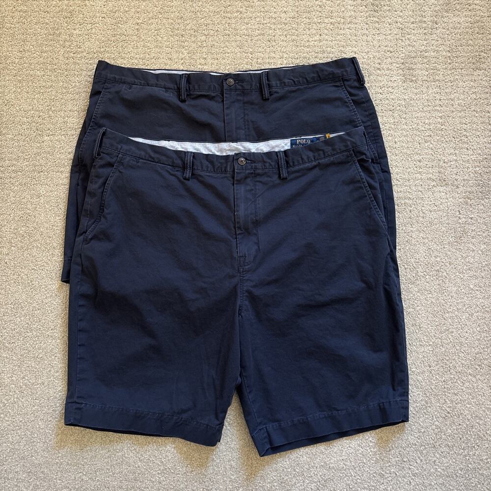 Polo Ralph Lauren Chino Shorts Men Sz 40 Khaki Cotton Flat Front Pony Lot Of 2